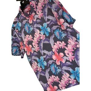 Tommy Bahama Floral Polo Shirt Large Short Sleeve Island